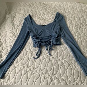 #29 Blue Grey ribbed corset style crop top.  Size S